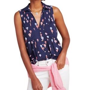 Maeve by Anthropologie navy blue sleeveless top with hot air balloon print Med.